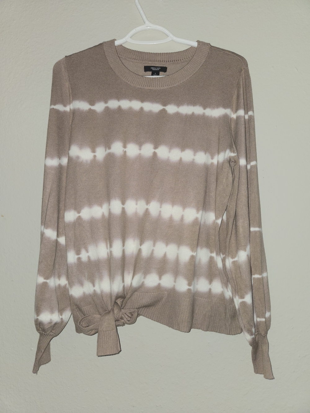 Simply Vera Vera Wang Sweater Women Small S Beige White Tie Dye Side Knot Knit.